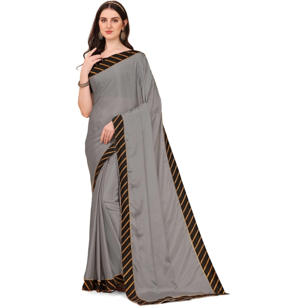 Women's Chiffon Self Design Saree with Blouse – Silver