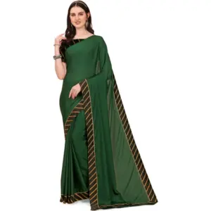 Women's Chiffon Self Design Saree with Blouse – Green