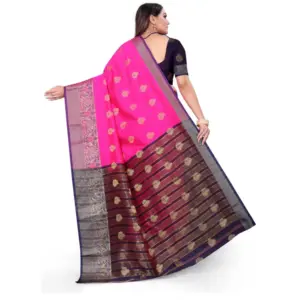 Women's Silk Blend Woven Saree with Blouse – Pink