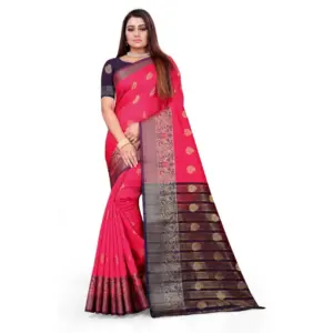 Women's Silk Blend Woven Saree with Blouse – Multicolor