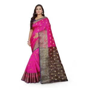 Women's Jacquard Woven Saree with Blouse – Pink