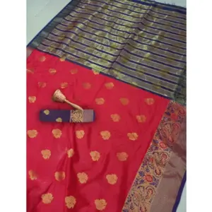 Women's Silk Blend Woven Saree with Blouse – Red
