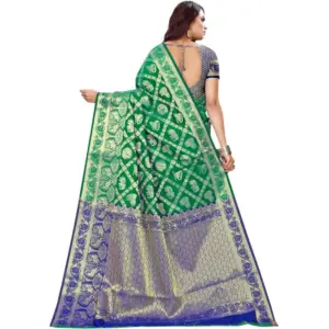 Women's Jacquard Woven Saree with Blouse – Green