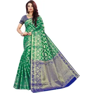 Women's Jacquard Woven Saree with Blouse – Green
