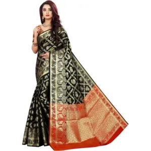 Women's Jacquard Woven Saree with Blouse – Black
