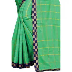 Women's Cotton Silk Checkered Saree with Blouse – Green