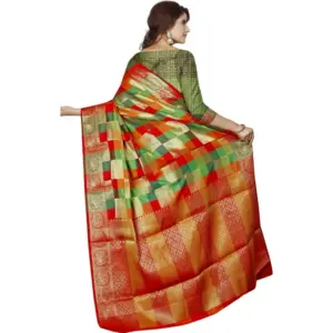 Women's Jacquard Woven Saree with Blouse – Red