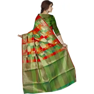 Women's Jacquard Woven Saree with Blouse – Green
