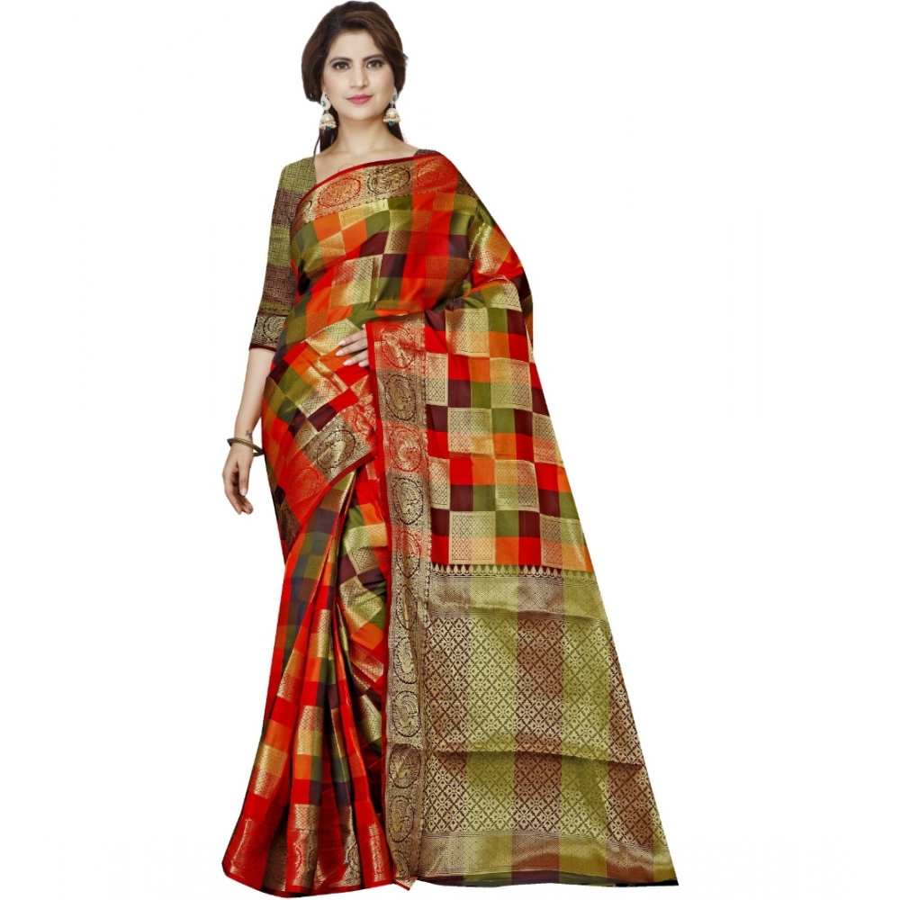 Women's Jacquard Woven Saree with Blouse – Multicolor