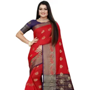 Women's Silk Blend Woven Saree with Blouse – Purple-Red