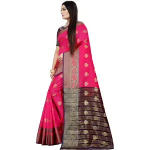 Women's Silk Blend Woven Saree with Blouse – Purple-Pink