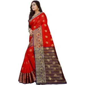 Women's Silk Blend Woven Saree with Blouse – Purple-Red