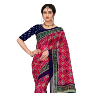 Women's Georgette Floral Print Saree with Blouse – Pink