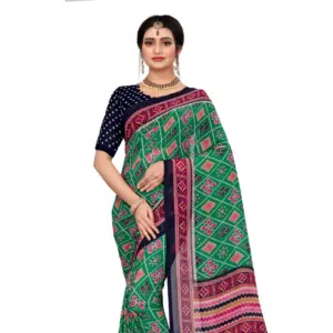 Women's Georgette Floral Print Saree with Blouse – Green