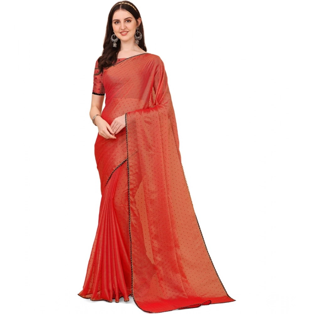 Women's Silk Blend Embellished Saree with Blouse – Red