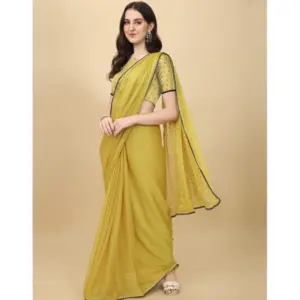 Women's Silk Blend Embellished Saree with Blouse – Mustard