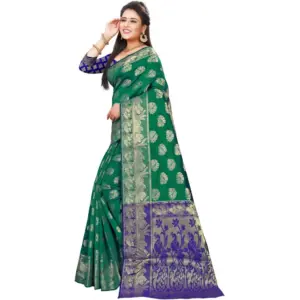Women's Jacquard Woven Saree with Blouse – Green