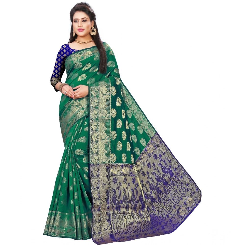 Women's Jacquard Woven Saree with Blouse – Green