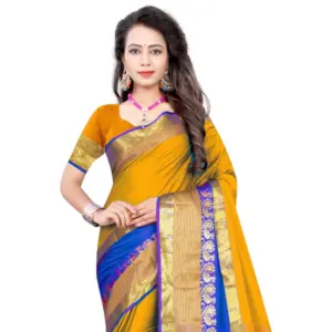 Women's Jacquard Woven Saree with Blouse – Yellow