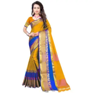 Women's Jacquard Woven Saree with Blouse – Yellow