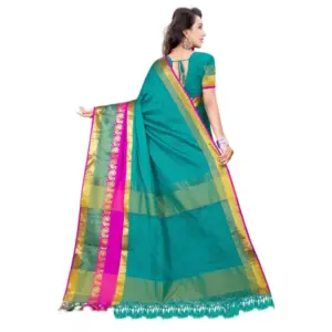 Women's Jacquard Woven Saree with Blouse – Dark Green