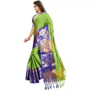 Women's Jacquard Woven Saree with Blouse – Green