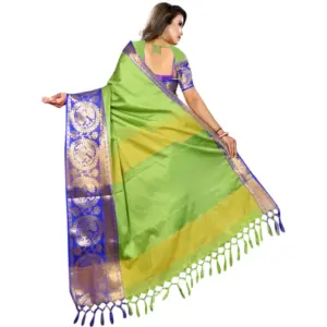 Women's Jacquard Woven Saree with Blouse – Green