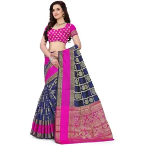 Women's Jacquard Woven Saree with Blouse – Blue