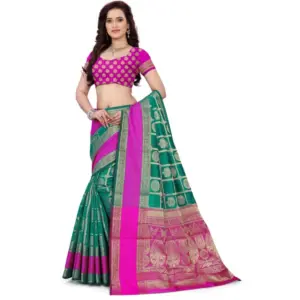 Women's Jacquard Woven Saree with Blouse – Light Green