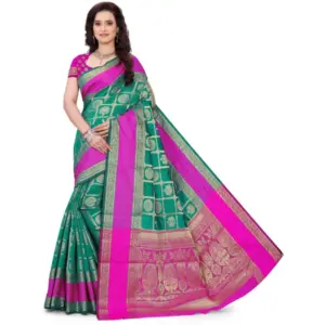 Women's Jacquard Woven Saree with Blouse – Light Green