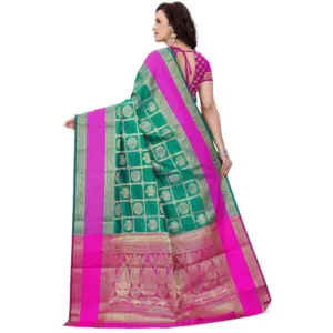 Women's Jacquard Woven Saree with Blouse – Light Green
