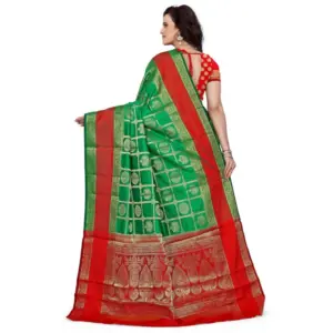 Women's Jacquard Woven Saree with Blouse – Green