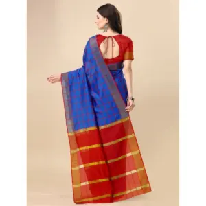 Women's Cotton Silk Checkered Saree with Blouse – Blue