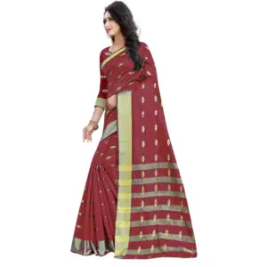 Women's Silk Blend Woven Saree with Blouse – Red
