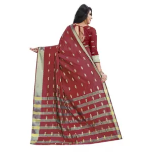 Women's Silk Blend Woven Saree with Blouse – Red