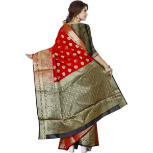 Women's Jacquard Woven Saree with Blouse – Red