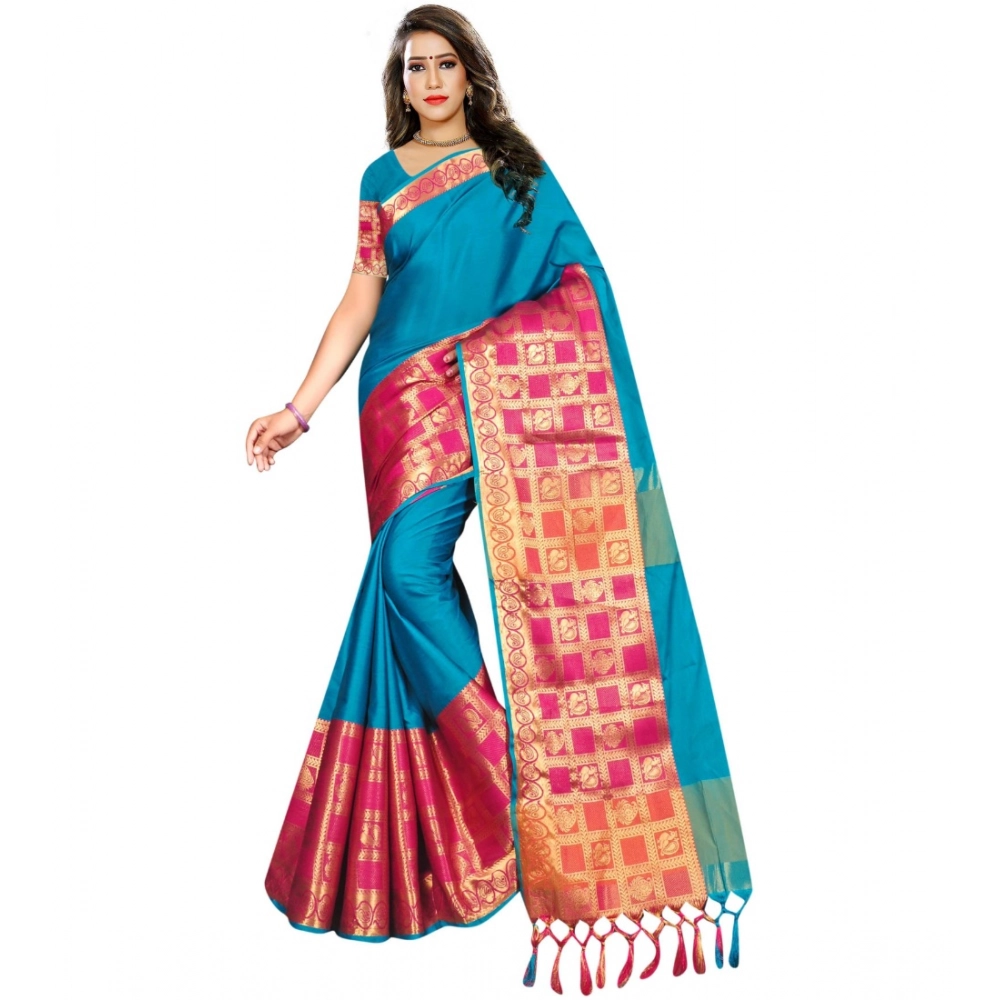 Women's Jacquard Woven Saree with Blouse – Multicolor