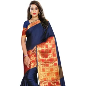 Women's Jacquard Woven Saree with Blouse – Blue