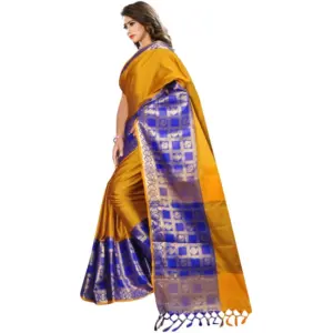 Women's Jacquard Woven Saree with Blouse – Mustard