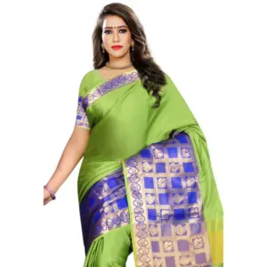 Women's Jacquard Woven Saree with Blouse – Green