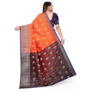 Women's Silk Blend Woven Saree with Blouse – Orange