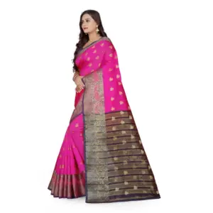 Women's Jacquard Woven Saree with Blouse – Pink