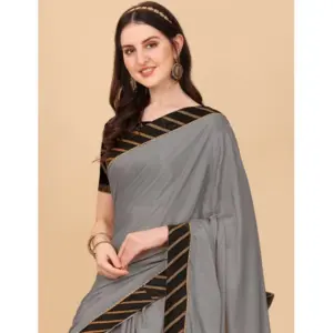 Women's Chiffon Self Design Saree with Blouse – Silver
