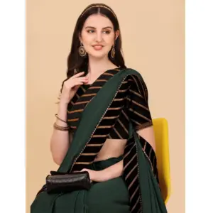 Women's Chiffon Self Design Saree with Blouse – Grey