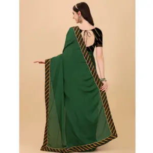 Women's Chiffon Self Design Saree with Blouse – Green
