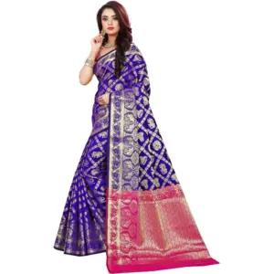 Women's Jacquard Woven Saree with Blouse – Blue