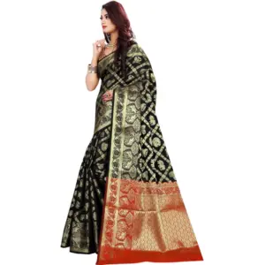 Women's Jacquard Woven Saree with Blouse – Black
