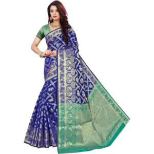 Women's Jacquard Woven Saree with Blouse – Blue
