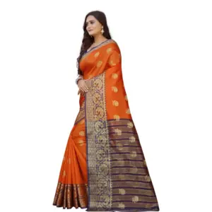 Women's Silk Blend Woven Saree with Blouse – Gold-Orange