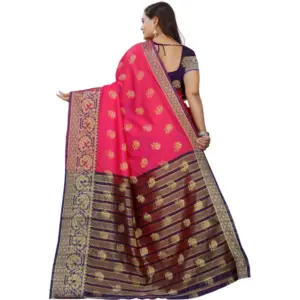 Women's Silk Blend Woven Saree with Blouse – Multicolor